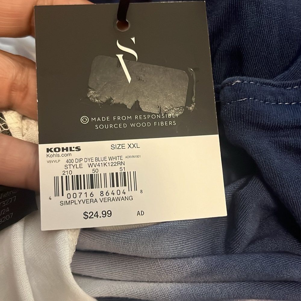 Simply Vera Wang Dip Dye Blue/White blouse in 2XXL - Picture 5 of 6